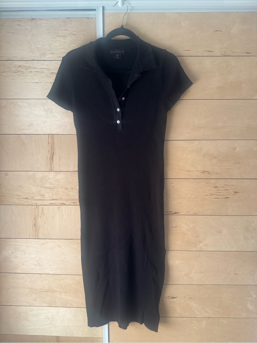 House of Harlow 1960 Black Ribbed Polo Midi Dress